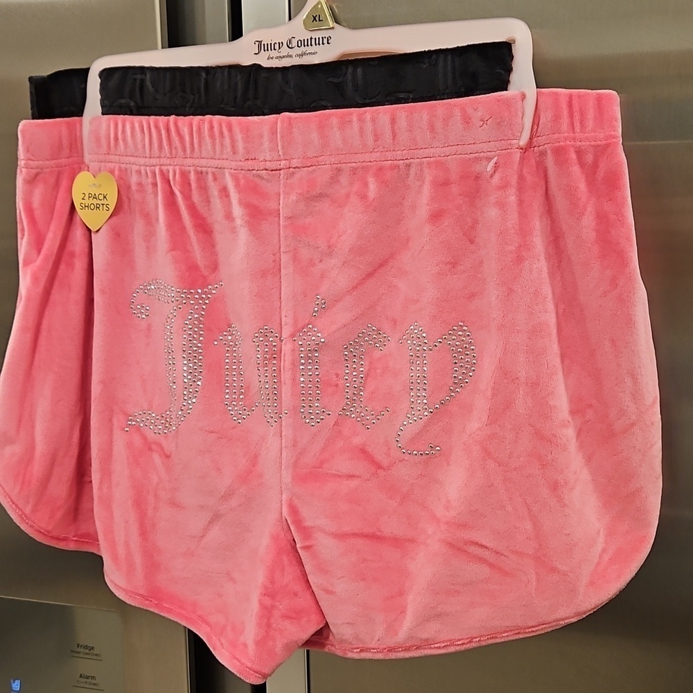 ๐JUICY COUTURE๐ 2 Pack Velour PJ Shorts Set 90s Pink & Black Bedazzled XL NWOT